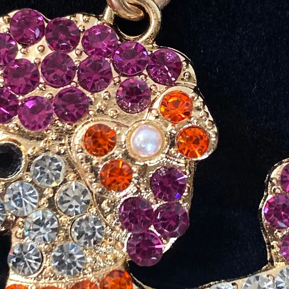 Poodle Rhinestone Charm Keychain Key Holder Purple Multi Gold Tone Metal New